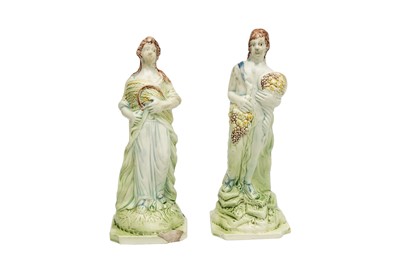 Lot 35 - A PAIR OF RALPH WOOD TYPE STAFFORDSHIRE FIGURES REPRESENTING SEASONS, LATE 18TH CENTURY