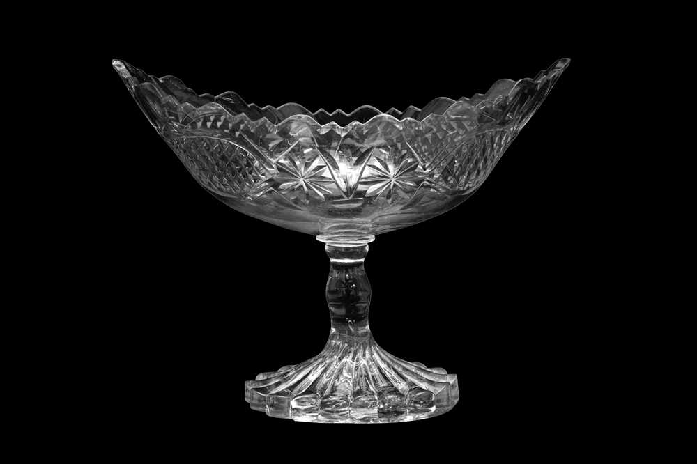 Lot 42 - AN IRISH WATERFORD GLASS COMPORT OF NAVETTE FORM