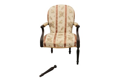 Lot 30 - A GEORGE III MAHOGANY AND UPHOLSTERED OPEN ARMCHAIR, CIRCA 1770