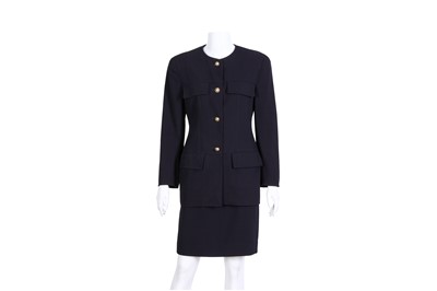 Lot 204 - Ferragamo Navy Crepe Skirt Suit - Size 40
