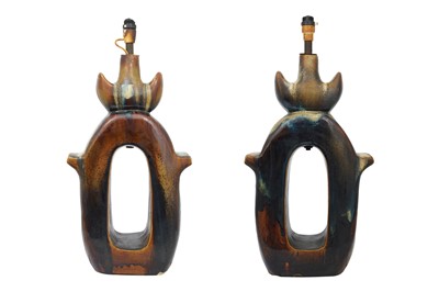 Lot 84 - A PAIR OF UNUSUAL POTTERY FLOOR LAMPS