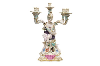 Lot 32 - A PAIR OF MEISSEN FIVE-LIGHT CANDELABRA, LATE 19TH CENTURY