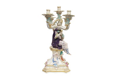Lot 32 - A PAIR OF MEISSEN FIVE-LIGHT CANDELABRA, LATE 19TH CENTURY