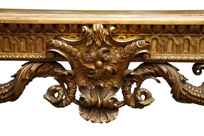 Lot 1 - A FRENCH BAROQUE STYLE GILTWOOD CONSOLE TABLE, EARLY 19TH CENTURY