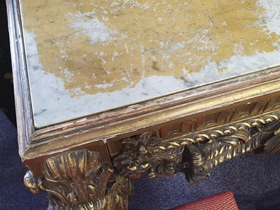 Lot 1 - A FRENCH BAROQUE STYLE GILTWOOD CONSOLE TABLE, EARLY 19TH CENTURY