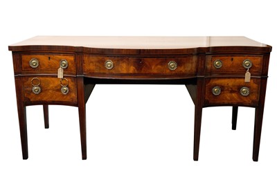 Lot 18 - A GEORGE III MAHOGANY SERPENTINE-FRONTED SIDEBOARD