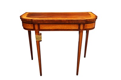 Lot 8 - A PAIR OF GEORGE III SHERATON STYLE MAHOGANY AND SATINWOOD CARD TABLES