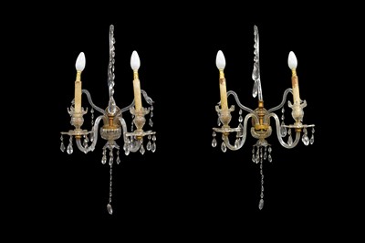 Lot 47 - A PAIR OF NEOCLASSICAL REVIVAL CUT CRYSTAL TWO BRANCH WALL SCONCES, LATE 19TH /EARLY 20TH CENTURY
