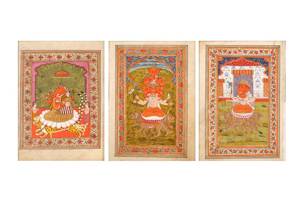 Lot 82 - THREE 19TH-20TH CENTURY INDIAN PAINTINGS OF GANESH