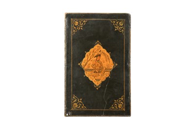 Lot 25 - A LARGE 19TH CENTURY QAJAR LAQUERED BOOKBINDING COVER