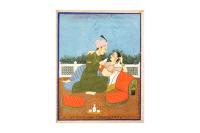 Lot 81 - A 19TH-20TH CENTURY MUGHAL INDIAN MINIATURE PAINTING OF A COUPLE