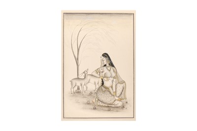 Lot 135 - AN EARLY 20TH CENTURY INDIAN PAINTING OF A MAIDEN