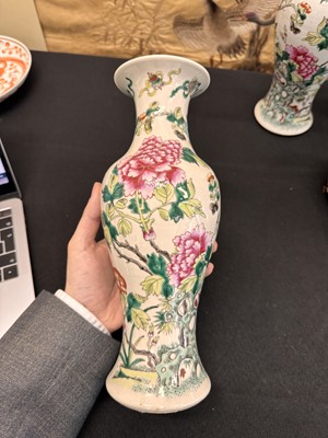 Lot 486 - A PAIR OF CHINESE FAMILLE-ROSE 'PEONY' VASES