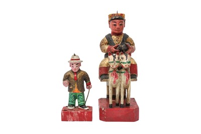 Lot 604 - TWO CHINESE LACQUERED WOOD FIGURES