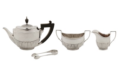 Lot 321 - A Victorian sterling silver three-piece bachelor tea service, London 1891 by William Hutton and Sons