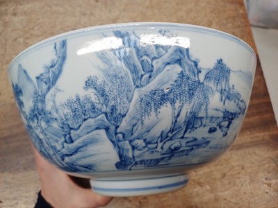 Lot 12 - A RARE CHINESE BLUE AND WHITE 'MASTER OF THE ROCKS' BOWL