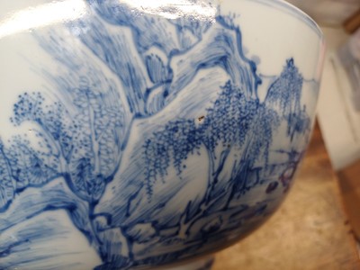 Lot 12 - A RARE CHINESE BLUE AND WHITE 'MASTER OF THE ROCKS' BOWL