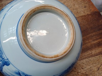 Lot 12 - A RARE CHINESE BLUE AND WHITE 'MASTER OF THE ROCKS' BOWL