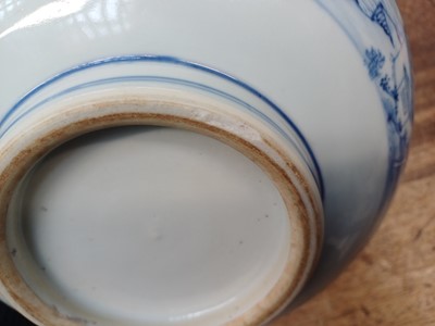 Lot 12 - A RARE CHINESE BLUE AND WHITE 'MASTER OF THE ROCKS' BOWL