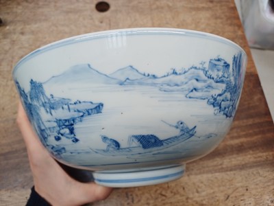 Lot 12 - A RARE CHINESE BLUE AND WHITE 'MASTER OF THE ROCKS' BOWL