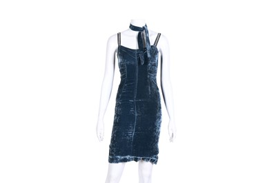 Lot 187 - Dolce & Gabbana Teal Velvet Embellished Dress - Size 40