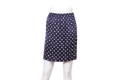 Lot 207 - Lanvin Navy Polka Dot Silk Skirt - Size 36
