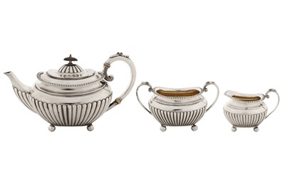 Lot 319 - An Edwardian sterling silver three-piece bachelor tea service, Sheffield 1901 by James Dixon and Sons