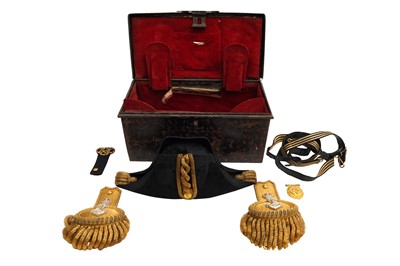 Lot 100 - ROYAL NAVY - OFFICERS BICORN HAT, EPAULETTES & BELT