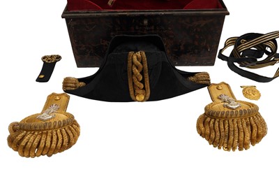 Lot 100 - ROYAL NAVY - OFFICERS BICORN HAT, EPAULETTES & BELT