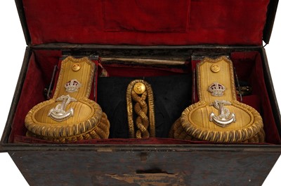 Lot 100 - ROYAL NAVY - OFFICERS BICORN HAT, EPAULETTES & BELT
