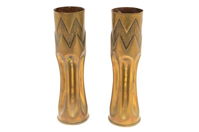 Lot 98 - A PAIR OF TRENCH ART VASES