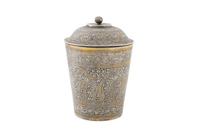 Lot 105 - A mid to late 19th century Anglo – Indian unmarked parcel gilt silver covered beaker, Kashmir circa 1870