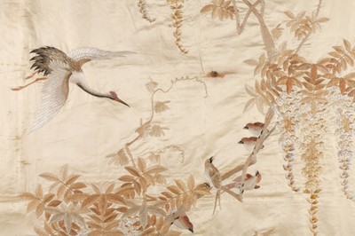 Lot 99 - A LARGE CHINESE SILK EMBROIDERED 'CRANES' PANEL