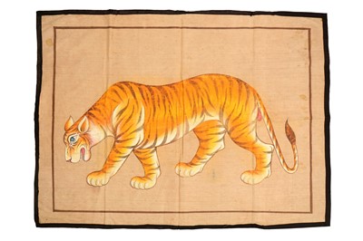Lot 131 - A 20TH CENTURY INDIAN LARGE CLOTH PAINTING OF A TIGER, RAJASTHAN