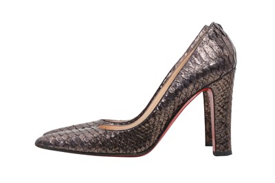 Lot 73 - λ Christian Louboutin Pewter Python Heeled Pump - Size 38