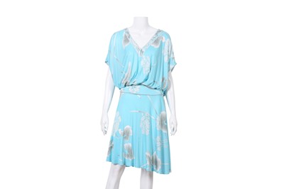Lot 167 - Leonard Sky Blue Print Jersey Blouson Dress - Size 44