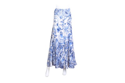 Lot 159 - Ralph Lauren Blue Silk Print Maxi Skirt - Size US 12