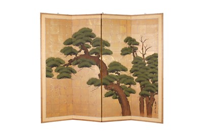 Lot 398 - A JAPANESE FOUR-PANEL FOLDING SCREEN, BYŌBU