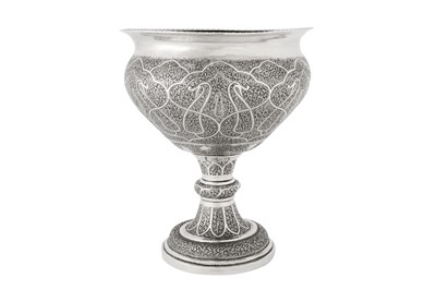Lot 214 - An early 20th century Anglo – Indian silver pedestal bowl, Kashmir circa 1930