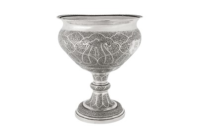 Lot 214 - An early 20th century Anglo – Indian silver pedestal bowl, Kashmir circa 1930