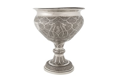 Lot 214 - An early 20th century Anglo – Indian silver pedestal bowl, Kashmir circa 1930