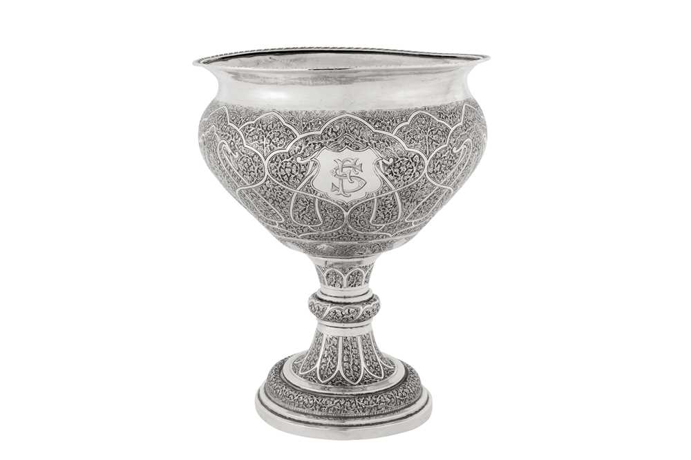 Lot 214 - An early 20th century Anglo – Indian silver pedestal bowl, Kashmir circa 1930