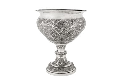 Lot 214 - An early 20th century Anglo – Indian silver pedestal bowl, Kashmir circa 1930