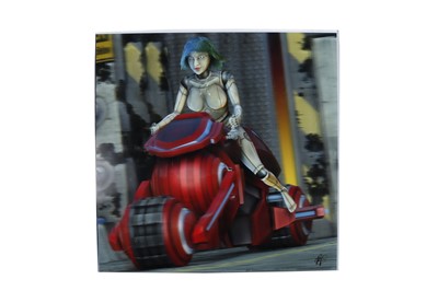 Lot 19 - Richard Counsell b.1968: 3D Lenticular Print of a Female Robot on a Motorbike