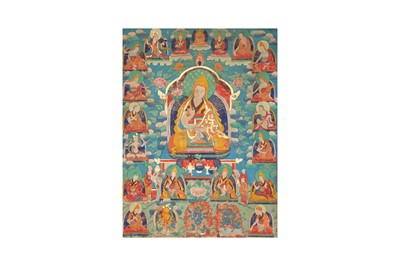 Lot 195 - A TIBETAN PAINTED THANGKA OF TSONGKHAPA