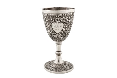 Lot 135 - A late 19th century Anglo – Indian unmarked silver goblet, Cutch dated 1897