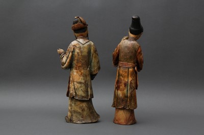 Lot 25 - TWO RARE AND IMPRESSIVE CHINESE SOAPSTONE STANDING COURT FIGURES