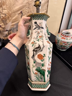 Lot 29 - A CHINESE FAMILLE-VERTE 'BIRDS AND FLOWERS' MOUNTED VASE