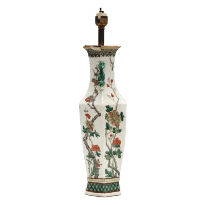 Lot 8 - A Chinese famille-verte 'birds and flowers' mounted vase, Qing dynasty, Kangxi period