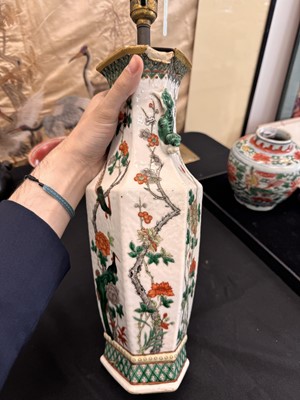 Lot 29 - A CHINESE FAMILLE-VERTE 'BIRDS AND FLOWERS' MOUNTED VASE